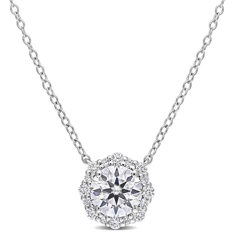 Miadora 1 1/2ct DEW Moissanite Halo Floral Necklace in Sterling Silver