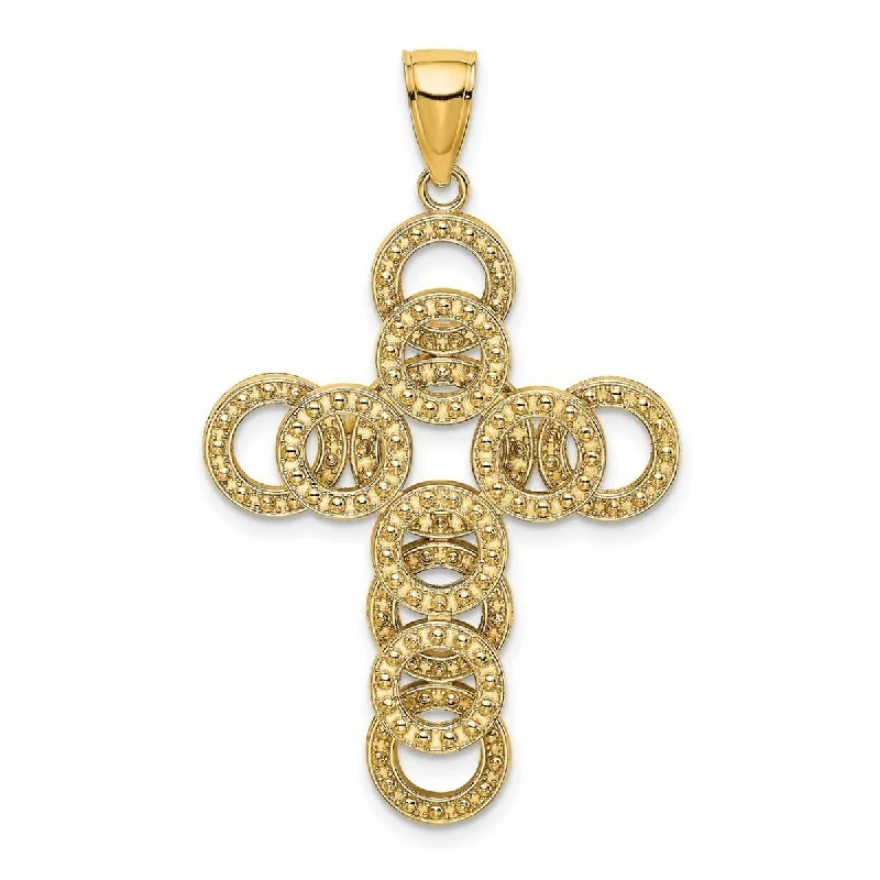 Curata 14k Yellow or White Gold Beaded Circular Infinity Illusion Cross Necklace 22mm x 33.6mm