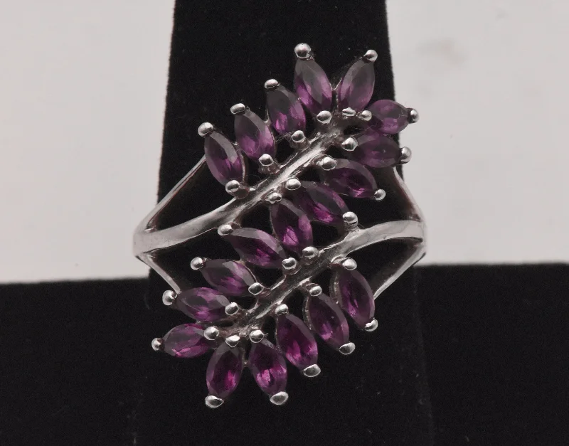 Vintage Sterling Silver Rhodolite Bypass Ring - Size 9