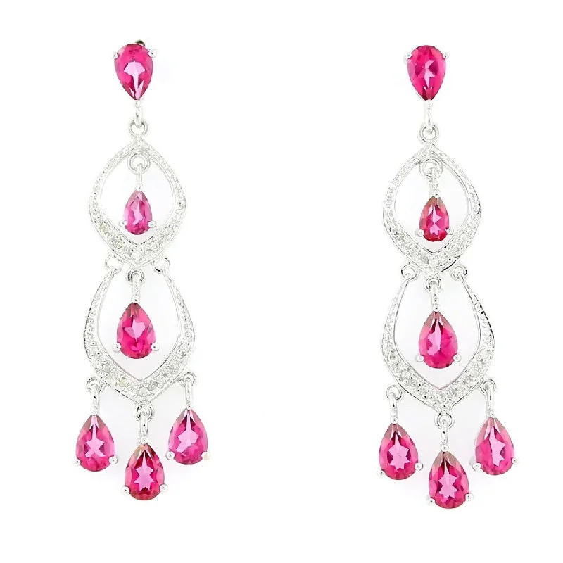 Sterling Silver 5.12ctw Pink Topaz & Diamond Chandelier Earring 1.87'L