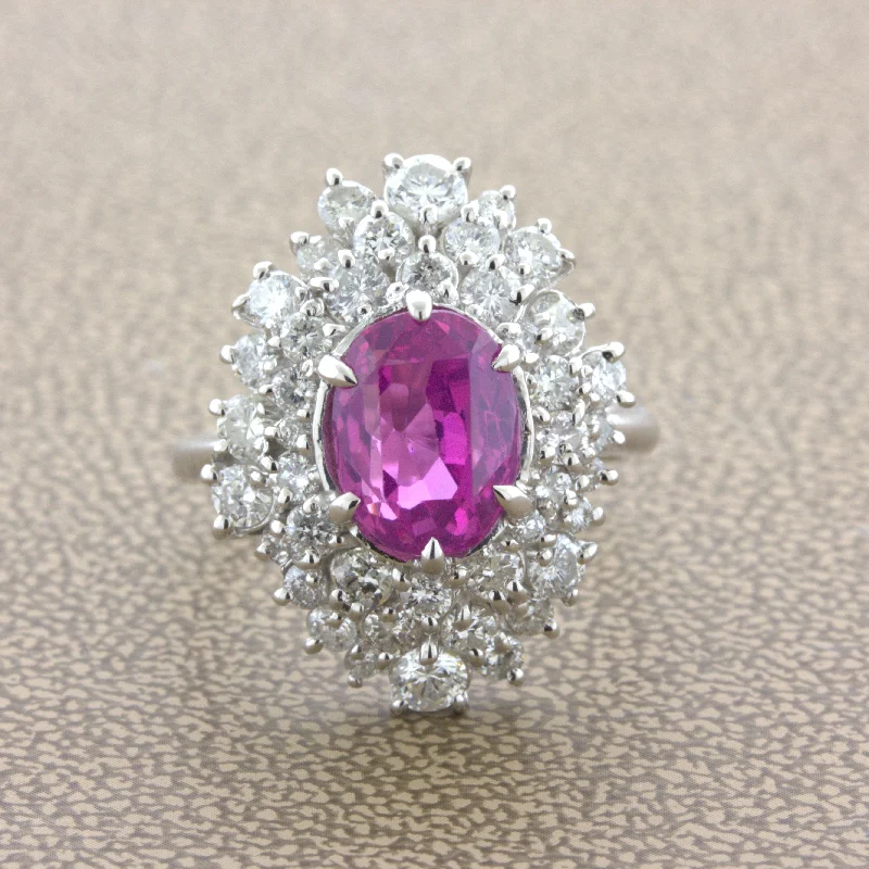 4.25 Carat “Barbie Pink” Sapphire Diamond Platinum Ring, GIA Certified