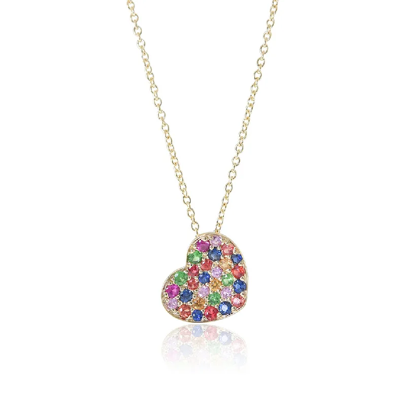 Rainbow Gemstone Heart Pendant Necklace