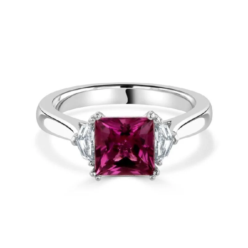 18ct White Gold Pink Tourmaline & Fancy Cut Diamond Trilogy Ring