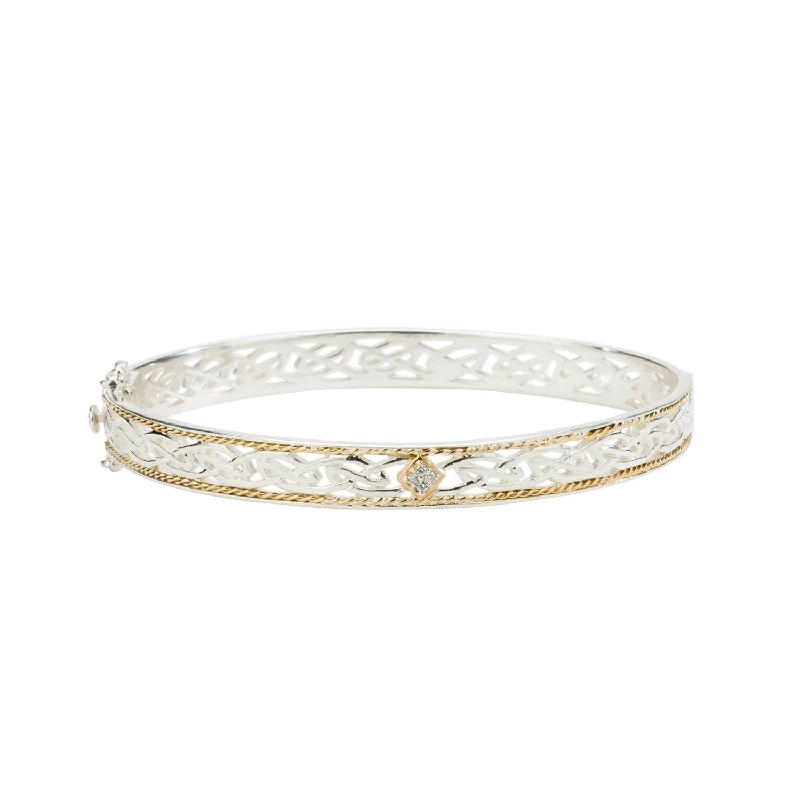 Silver and 10k Gold Window To The Soul Diamond Bangle