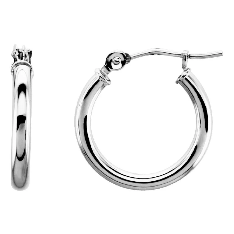 14k White Gold 15 mm Tube Hoop Earring for Women