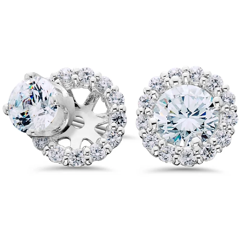 Women's 3/4ct Diamond Studs & Earring Halo Jackets Solid White Gold