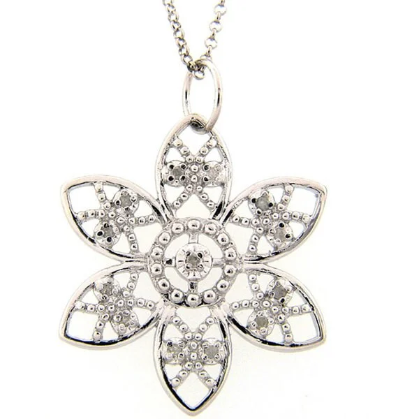 Sterling Silver 1/8ct TDW Diamond Flower Necklace