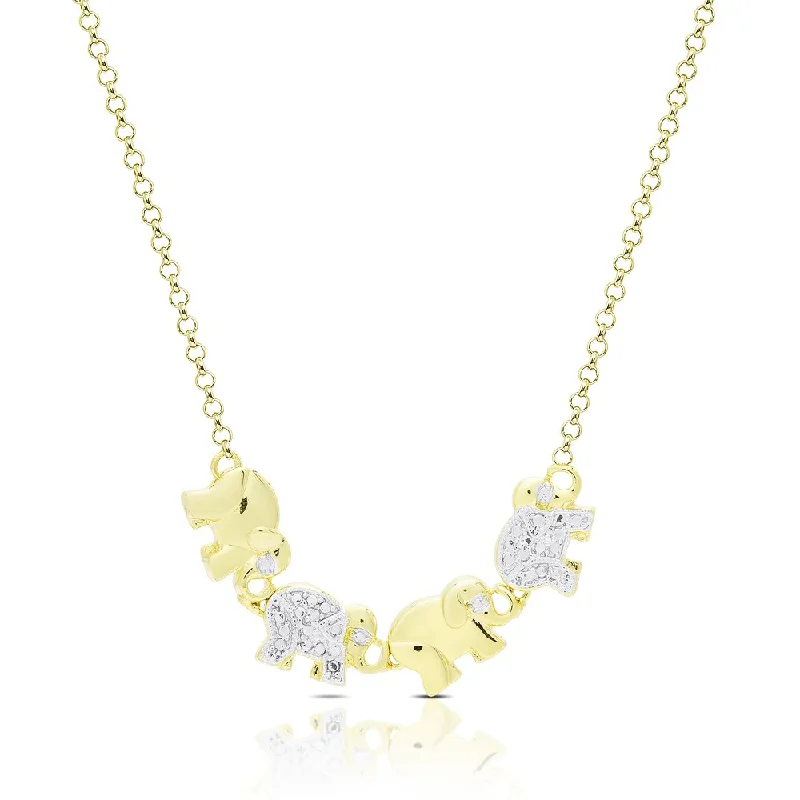 Finesque Gold Overlay Diamond Accent Elephant Design Necklace