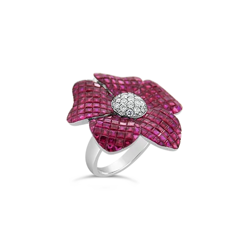 Ruby & Diamond Flower Ring