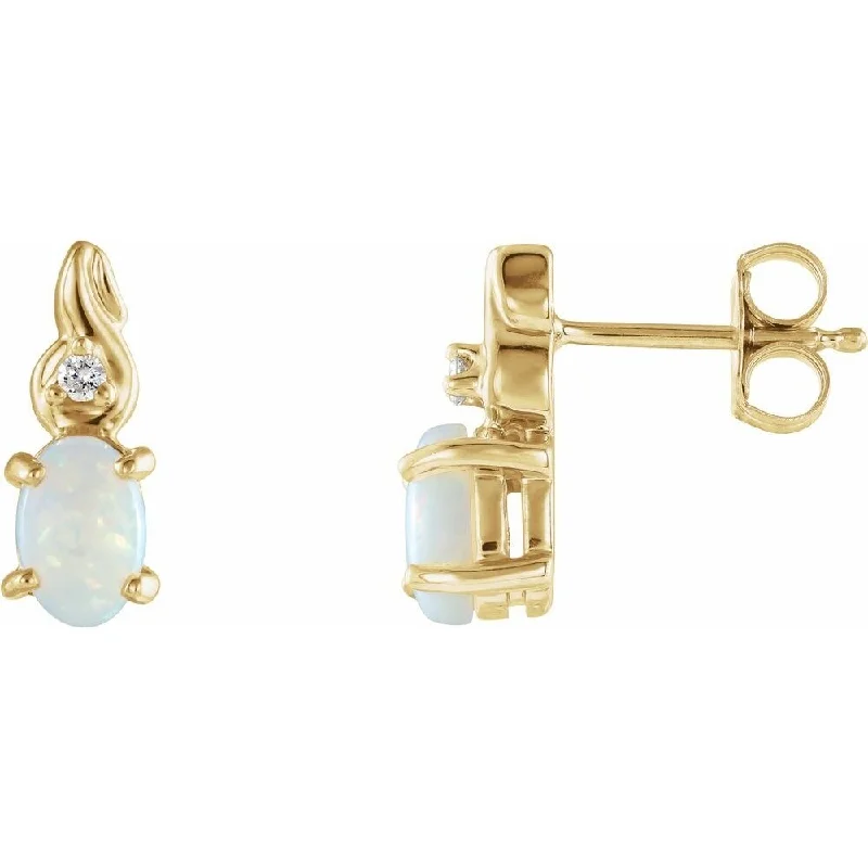 14k Yellow Gold Opal & .03 CTW Diamond Stud Earring for Women