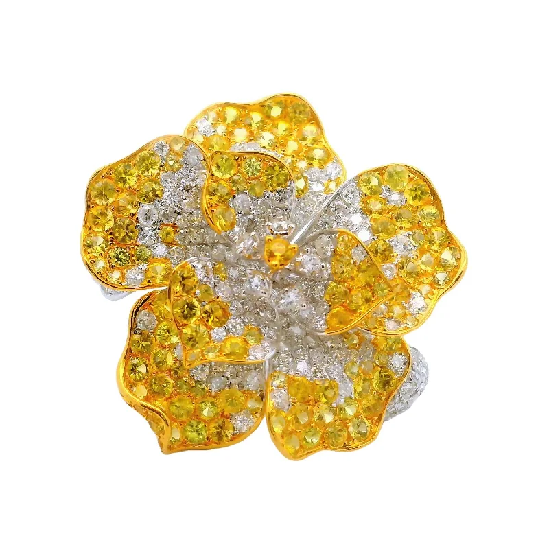 Yellow Sapphire Diamond 18k White Gold Flower Cocktail Ring