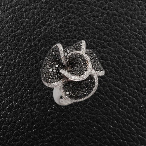 Black & White Diamond Flower Ring