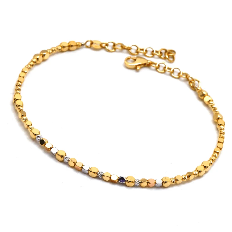 Real Gold 3-Color Square Beads with Balls Elegant Sleek Minimalist Luxury Design Bangle Bracelet - Adjustable Size (16 - 25) Model 4177 BR1692