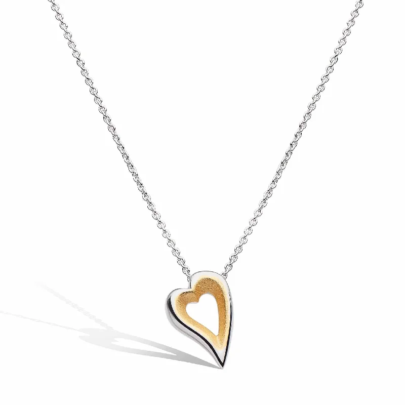 Silver & Yellow Gold Plated Desire Love Story Golden Heart Necklace