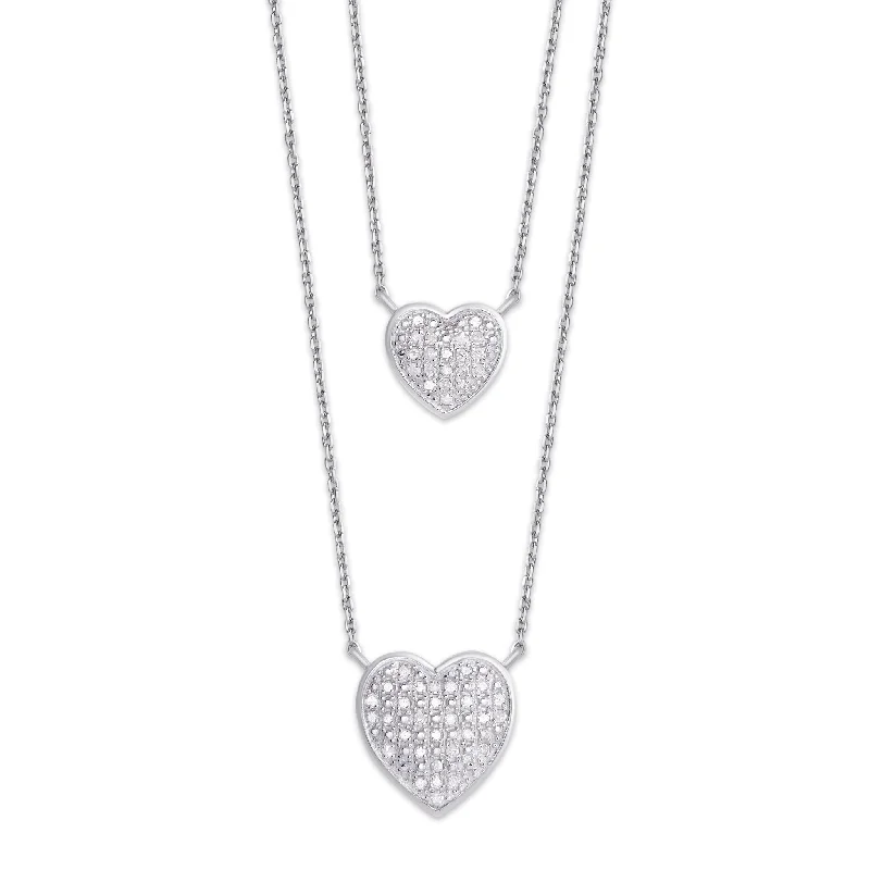 Victoria Townsend .925 Sterling Silver 1/4ct Diamond Double Heart Two Tier Necklace