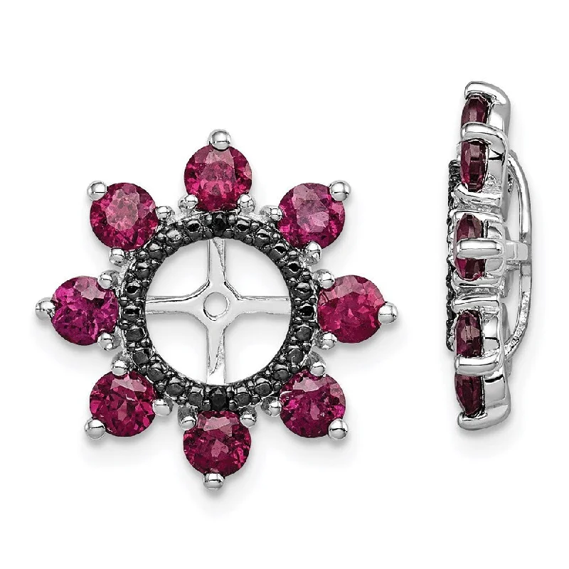 925 Sterling Silver Rhodium Rhodolite Garnet and Black Sapphire Earring Jacket (L-17 mm, W-17 mm)