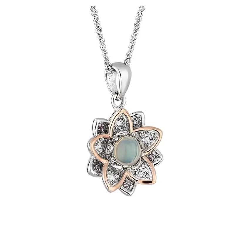 Silver & 9ct Rose Gold Lotus White & Pink Topaz Pendant