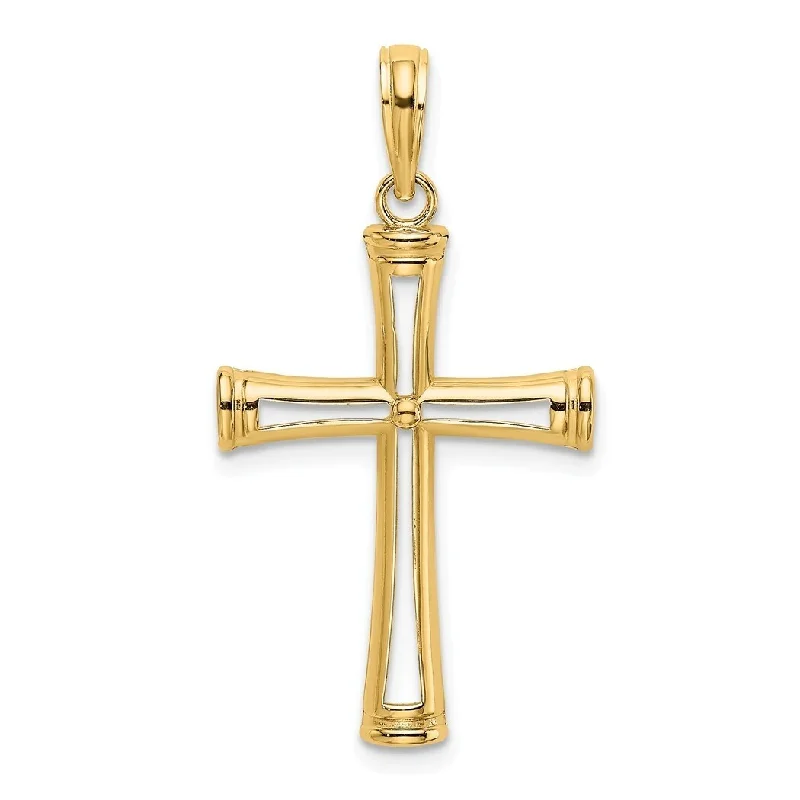 Curata 14k Yellow or White Gold Outlined Polished Ribbed Cross Necklace 18mm x 22.85mm