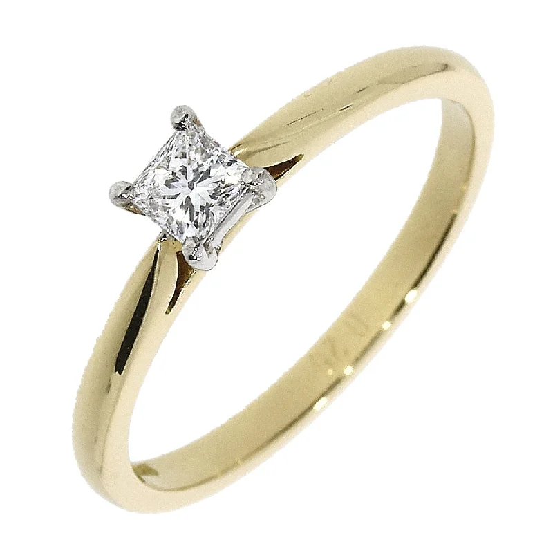 18ct Gold yellow gold princess cut Diamond solitaire 4-claw set ring