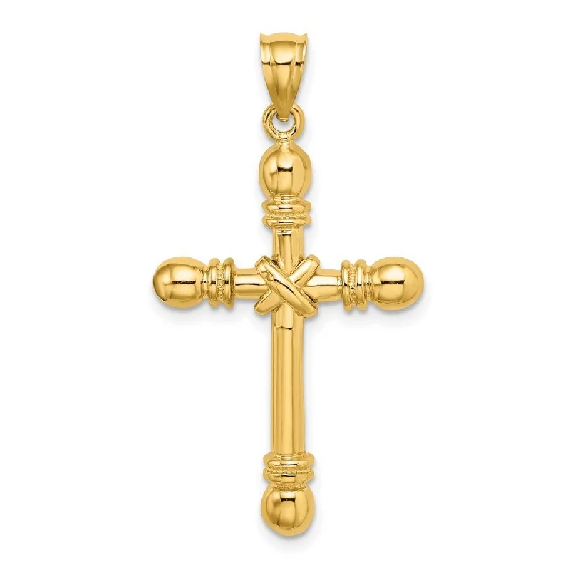 Curata 14k Yellow or White Gold Cylinder Tube Cross With X Center and Ball Tips Necklace 21mmx39mm