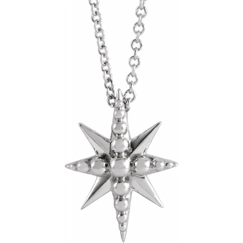 Curata 14k Yellow or White Gold 14.8x10.79mm Polished Beaded Starburst 16-18" Necklace