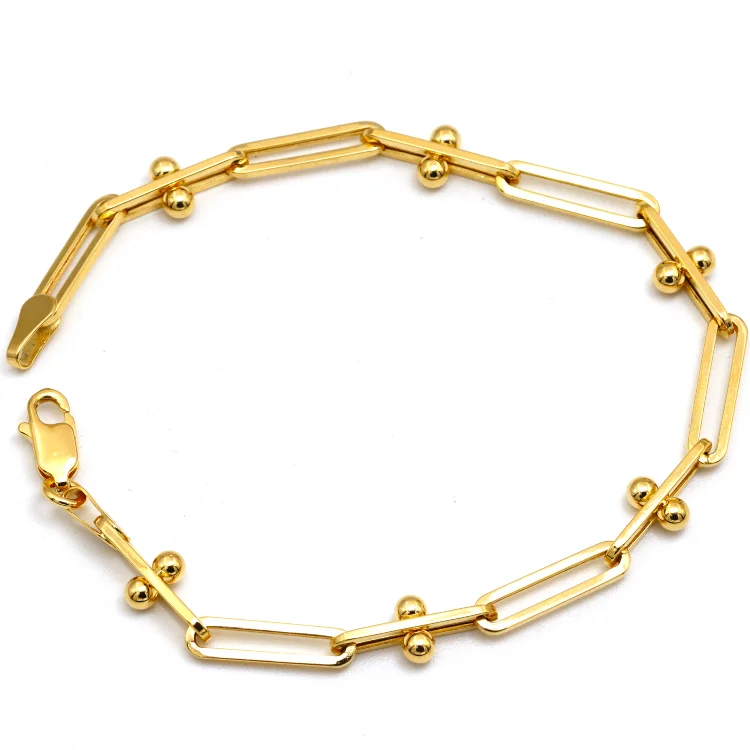 Real Gold GZTF Beads Paper Clip Chain Bracelet 8581 (19 C.M) BR1575