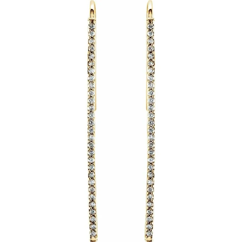 14k Yellow Gold 1/4 CTW Diamond Vertical Bar Dangle Earring for Women