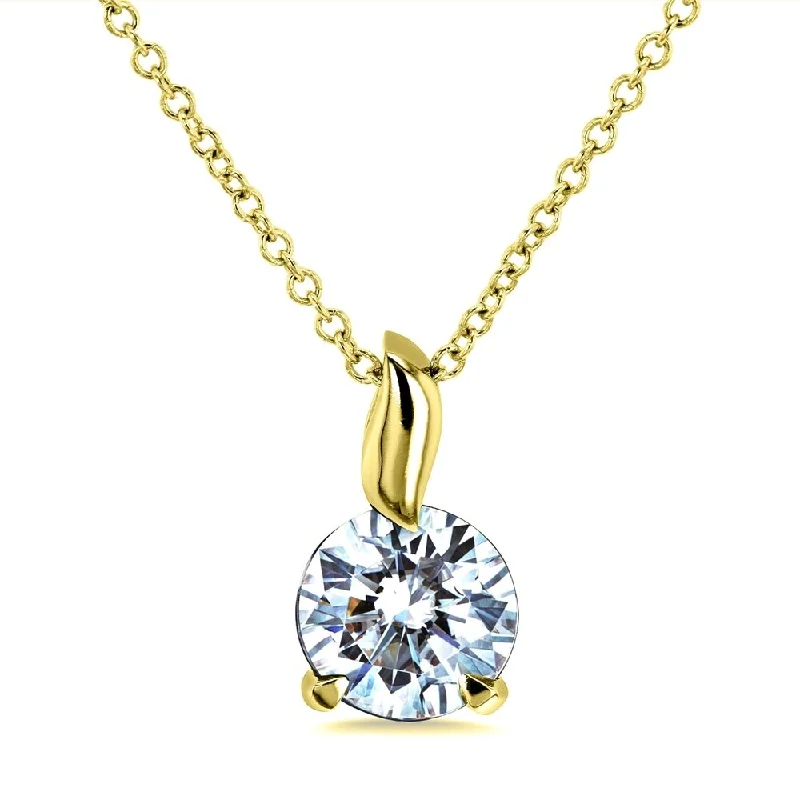 Annello by Kobelli 14k Gold Round 1 Carat Moissanite (6.5mm) Leaf Bail Solitaire 16 Inch Necklace (GH/VS)