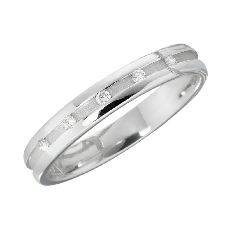 Platinum Satin & Polished Finish Round Brilliant Cut Diamond Set Band