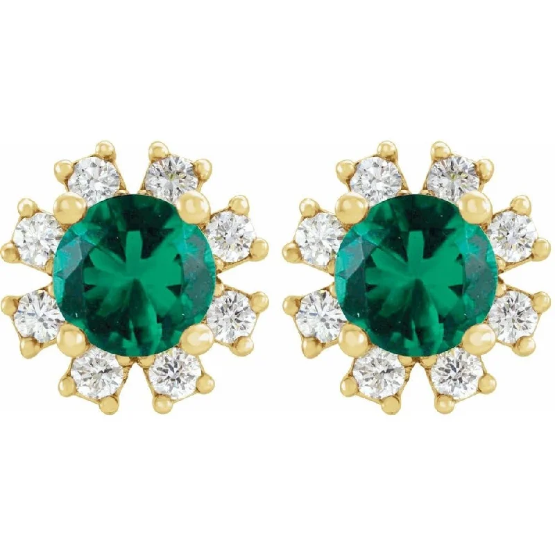 14k White Gold Chatham Created Emerald & .07 CTW Diamond Stud Earring for Women