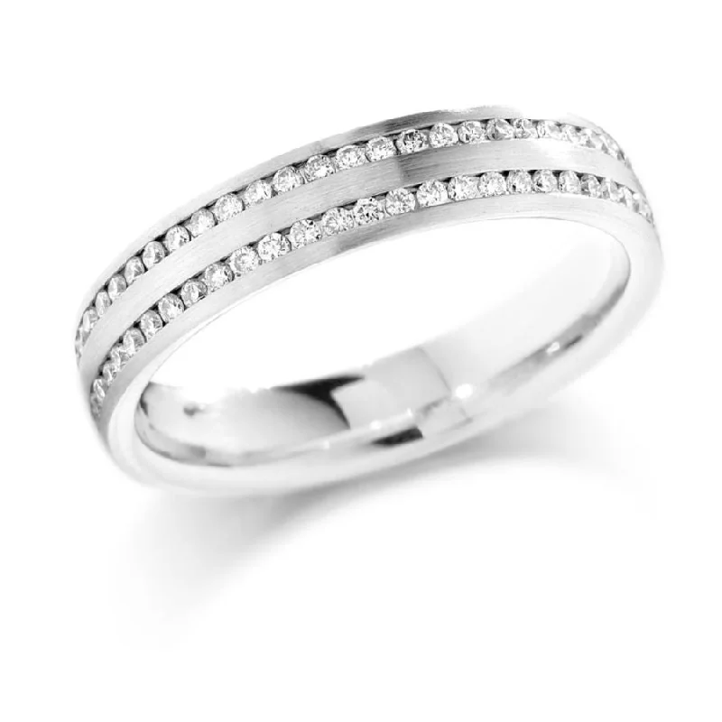 18ct White Gold Channel Set Round Brilliant Cut Diamond 2-Row Eternity Band