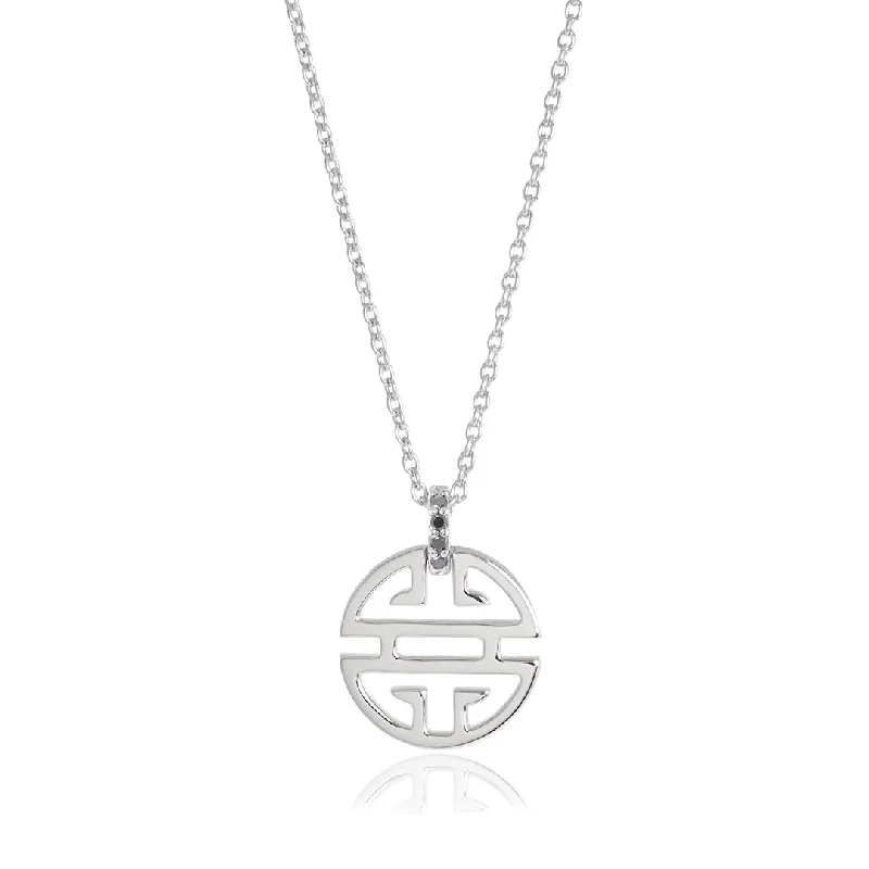 Silver Shou Pendant Necklace with Black Diamonds