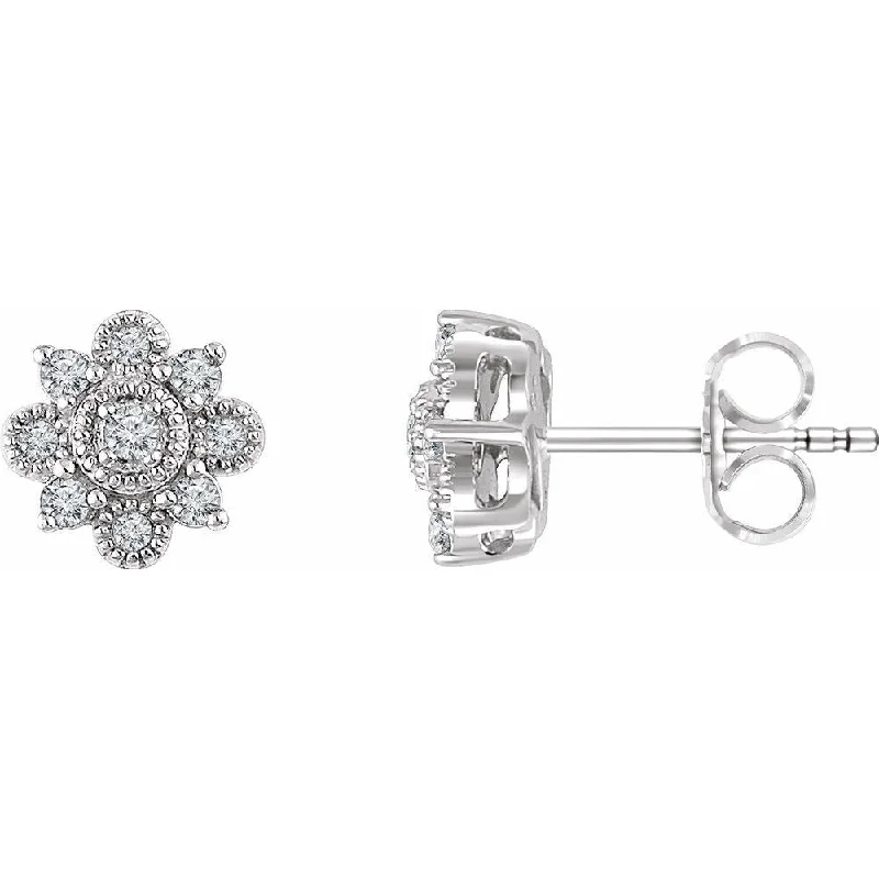 14k White Gold Vintage-Inspired Halo-Style Earring for Women