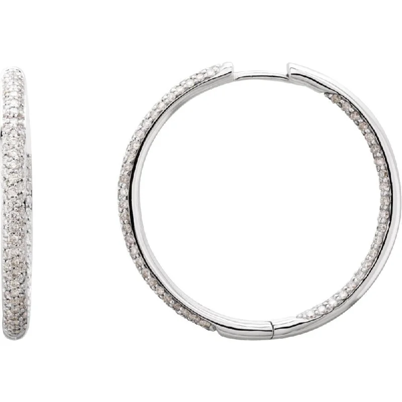 18k White Gold 1 1/2 CTW Diamond Inside-Outside Hinged 28 mm Hoop Earring for Women