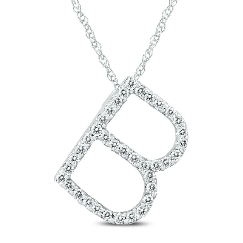 Marquee 1/6 Carat TW B Initial Diamond Pendant Necklace in 10K White Gold with Adjustable Chain