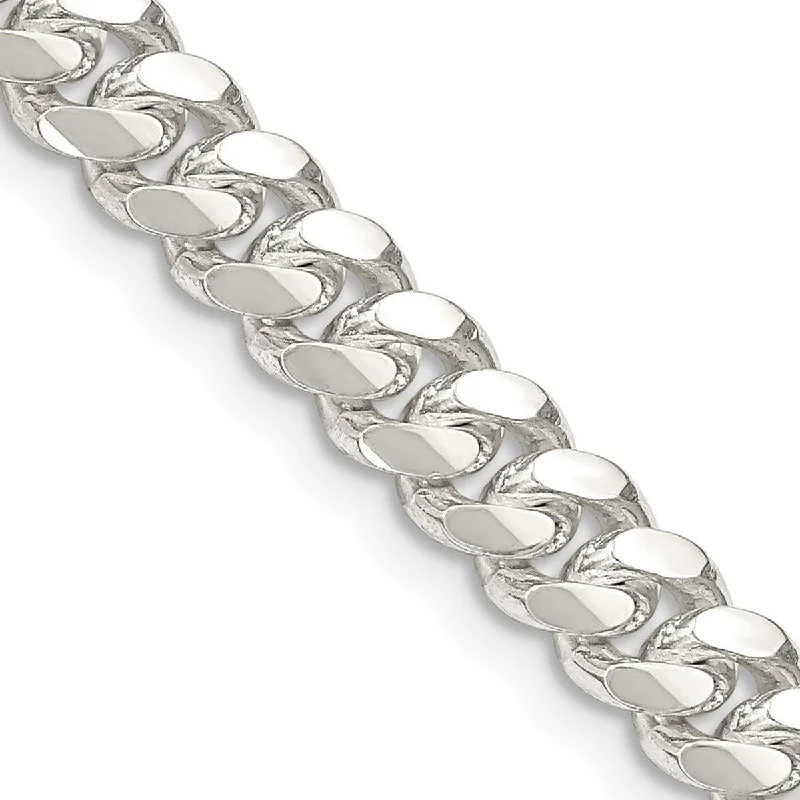 Curata 925 Sterling Silver 6.4mm Domed Curb Chain Necklace for Men