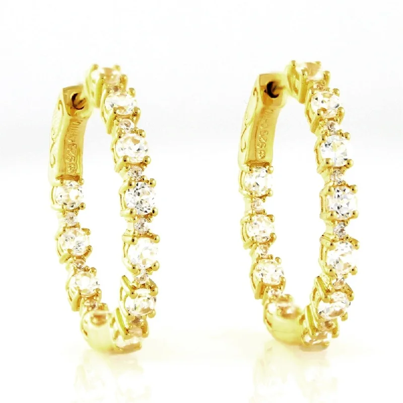 Yellow Gold over Silver 4.11ctw White Natural Zircon Hoops Earring 1.00'L