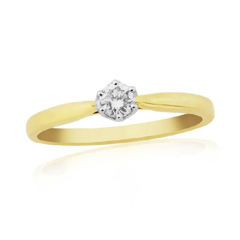 0.15ct Round Brilliant Cut Diamond Solitaire 9ct Yellow Gold Ring