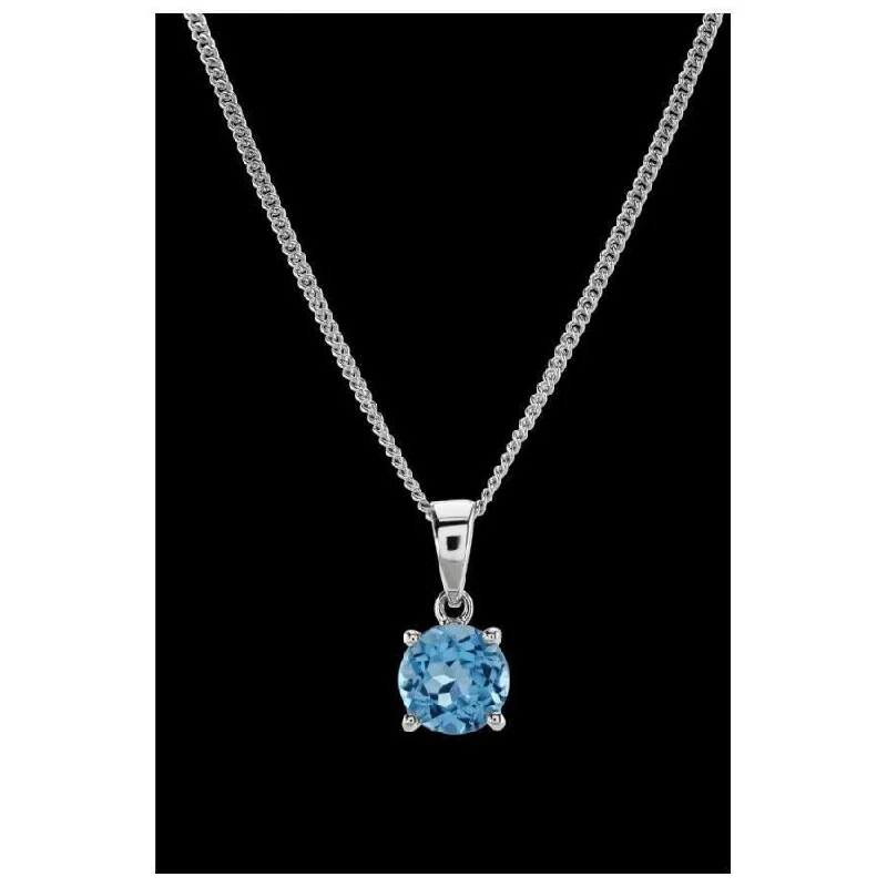 18ct White Gold Rnd Blue Topaz Pendant No-Chain