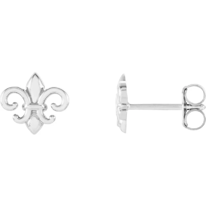 14k White Gold 8.25x7.4 mm Fleur-de-Lis Stud Earring for Women