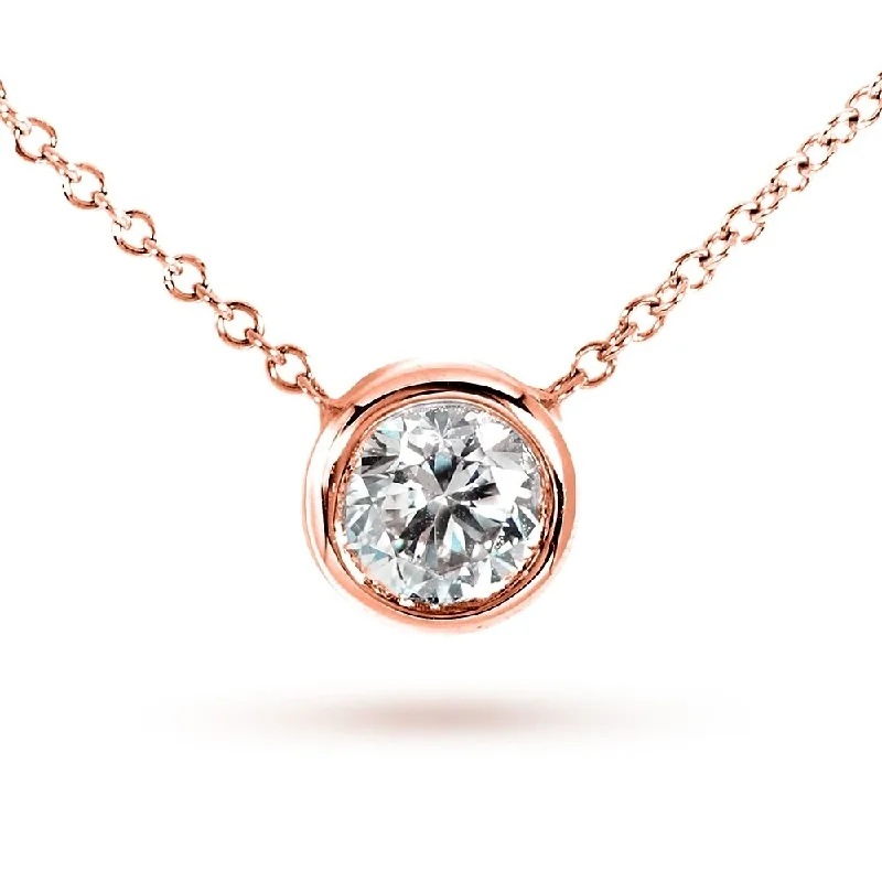 Annello by Kobelli 14k Rose Gold Round Bezel Moissanite Solitaire Necklace (GH/VS)