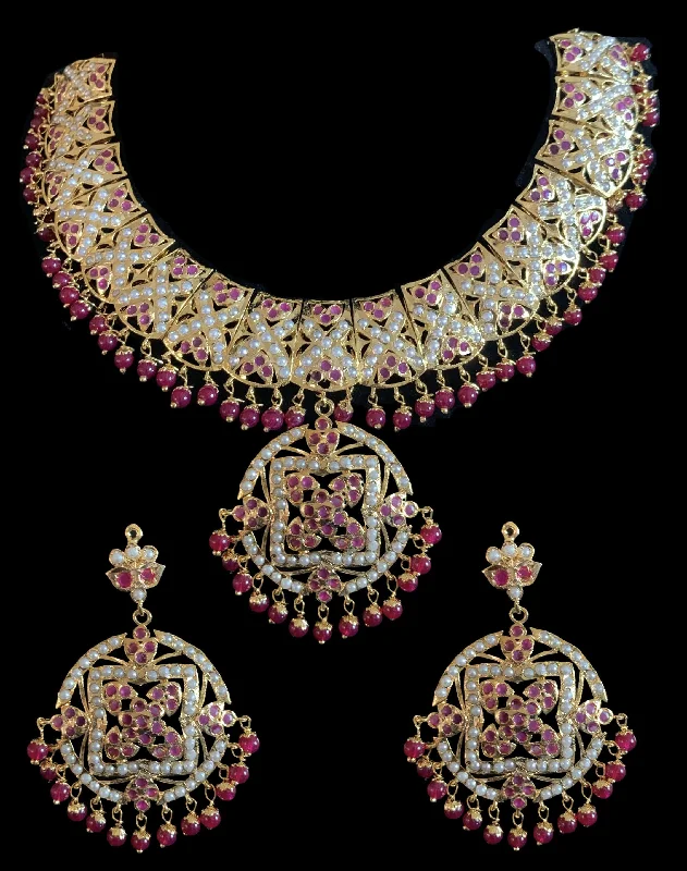 NS137 Ruchika  necklace set in red   ( READY TO SHIP )