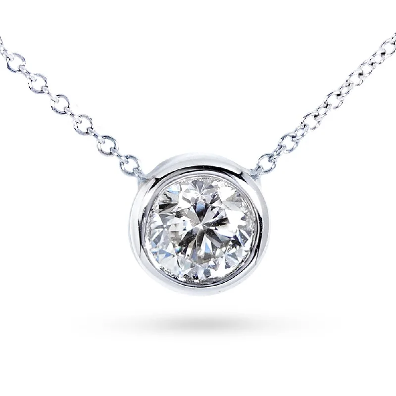 Annello by Kobelli 14k Gold 1 1/2ct Kobelli Moissanite (GH) Round Bezel Solitaire Necklace (GH/VS)