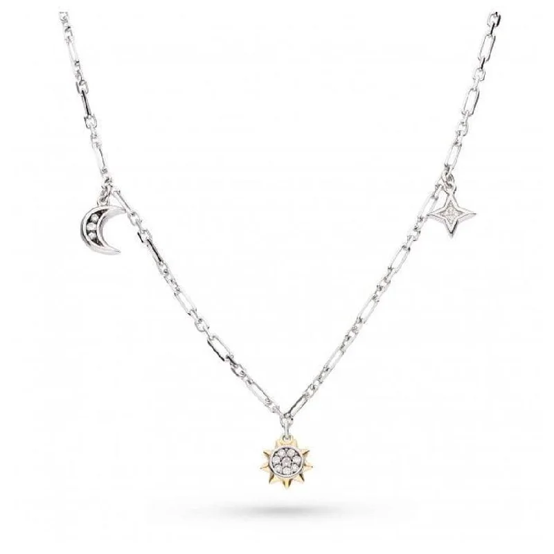 Silver & Yellow Gold Plated Celeste Cubic Zirconia Set Sun, Moon and Star Station Necklace