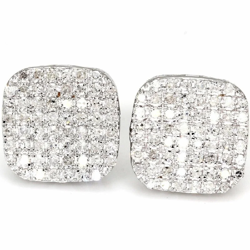 Pompeii3 10k White Gold 3/4 ct TDW Diamond Cushion Shape Pave Studs Womens Earring