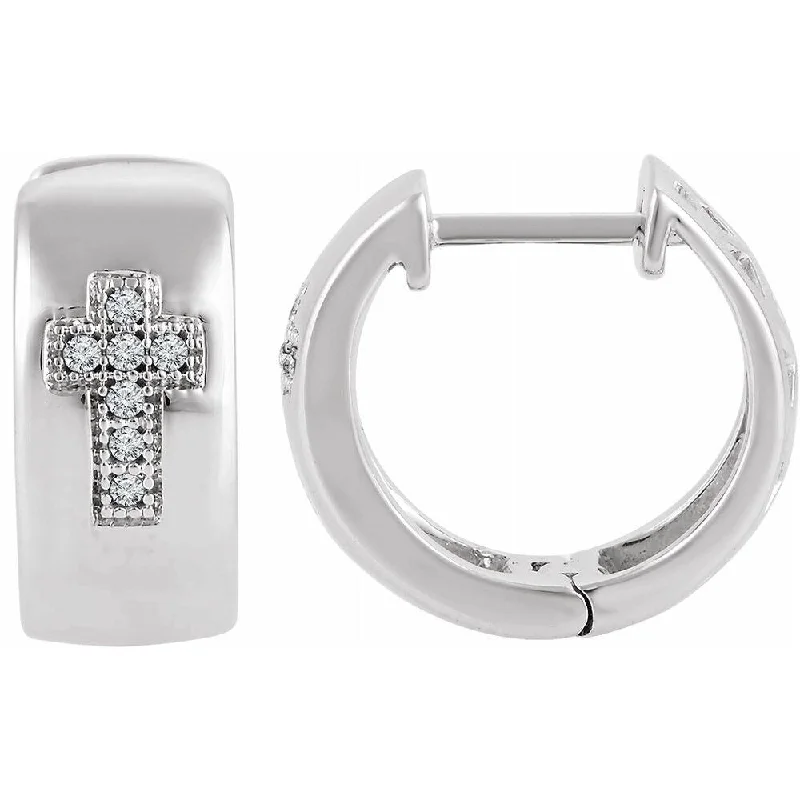 Sterling Silver .05 CTW Diamond Cross Hoop Earring for Women