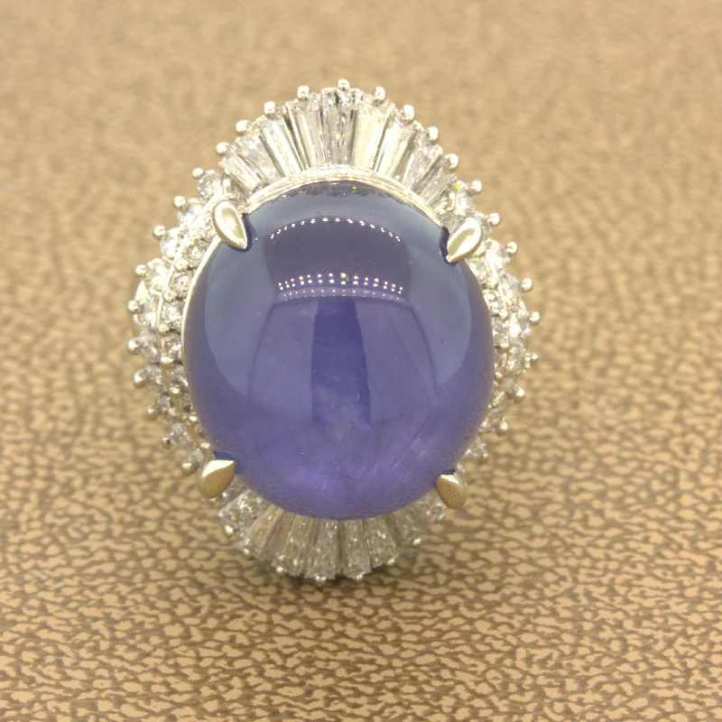 26.75 Carat Star Sapphire Diamond Platinum Cocktail Ring