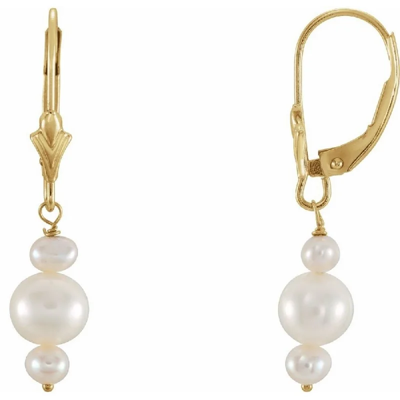 Curata 14k Yellow Gold Triple Pearl Wht Freshwater Cultured Earring 3.0-3.5 5.5-6mm