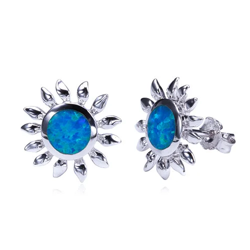 Sunflower Sterling Silver Opal Inlay Earring Post Style