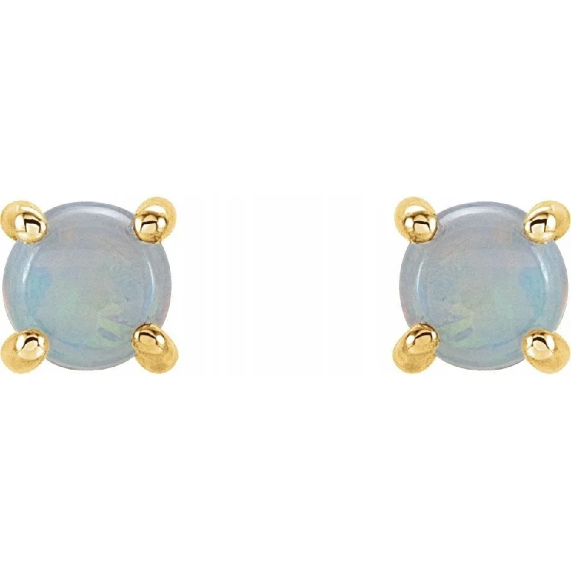 14k Yellow Gold Opal Cabochon Stud Earring for Women